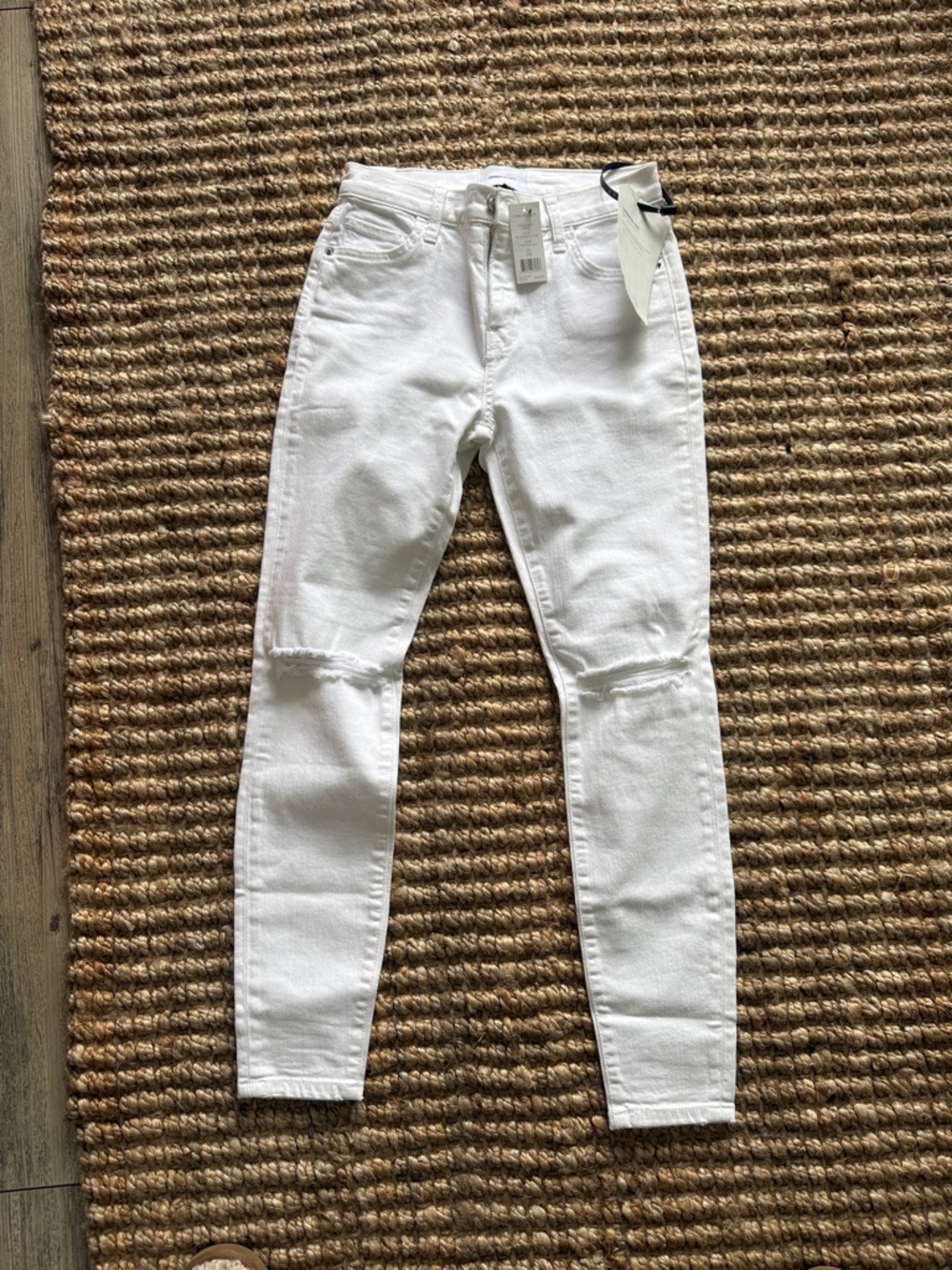 Current/Elliot White High-Rise Skinny Jeans with Knee Detail